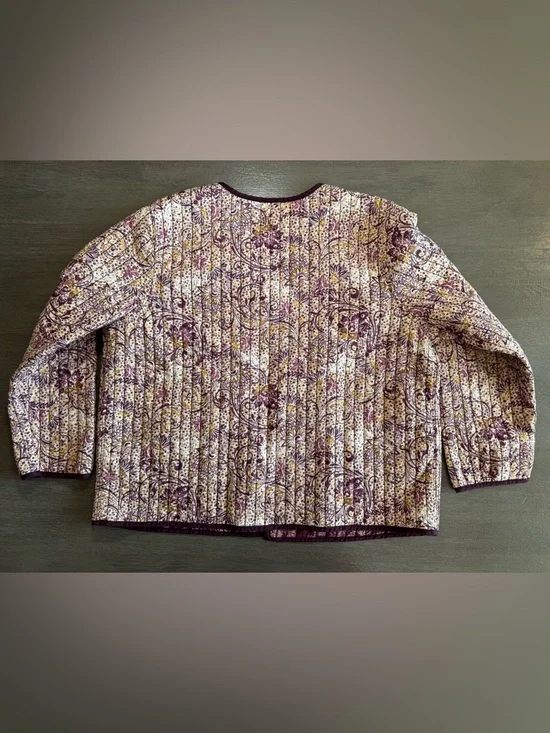 Quilted Reversible Jacket Purple Tan Gold Floral Paisley Quilt J Jill XL - Picture 4 of 12